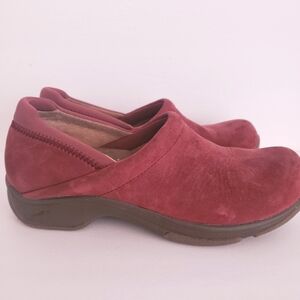 Dansko maroon suede wedge clogs